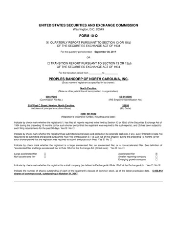 Thumbnail Peoples Bancorp of North Carolina 10-Q Quarterly Report FY2017 