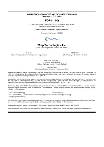 Miniature Wrap Technologies
 10-Q Rapport trimestriel 2017 