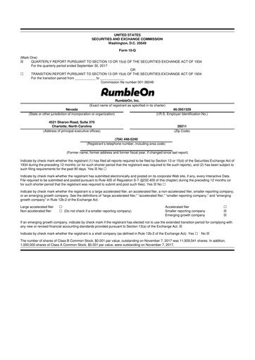 Miniature RumbleOn 10-Q Rapport trimestriel 2017 