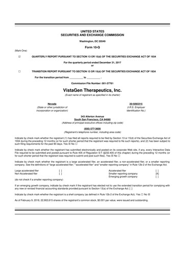 Thumbnail VistaGen Therapeutics
 10-Q Quarterly Report FY2018 
