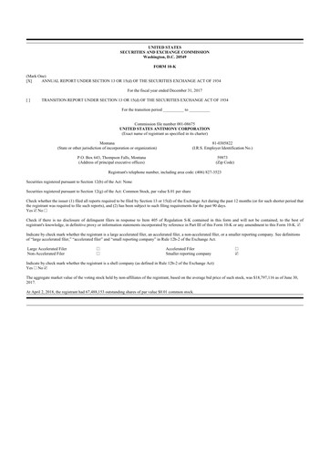 Thumbnail United States Antimony Corporation 10-K Annual Report 2017