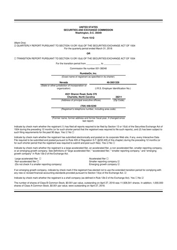 Miniature RumbleOn 10-Q Rapport trimestriel 2018 