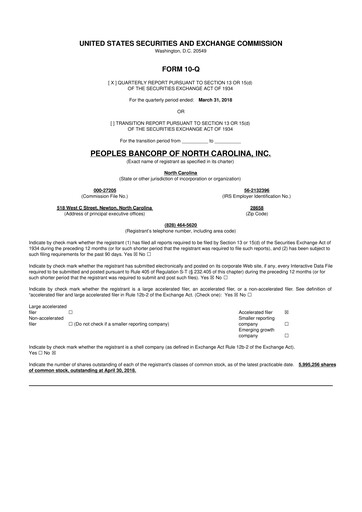 Thumbnail Peoples Bancorp of North Carolina 10-Q Quarterly Report FY2018 