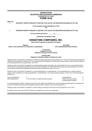 Vorschaubild Kingstone Companies 10-Q Quartalsbericht 2018 