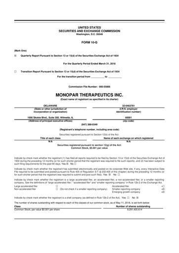 Thumbnail Monopar Therapeutics 10-Q Quarterly Report FY 
