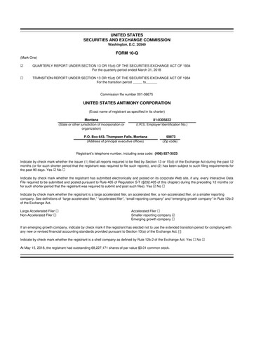 Thumbnail United States Antimony Corporation 10-Q Quarterly Report FY2018 