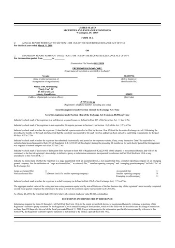 Vorschaubild Freedom Holding 10-K Jahresbericht 2018