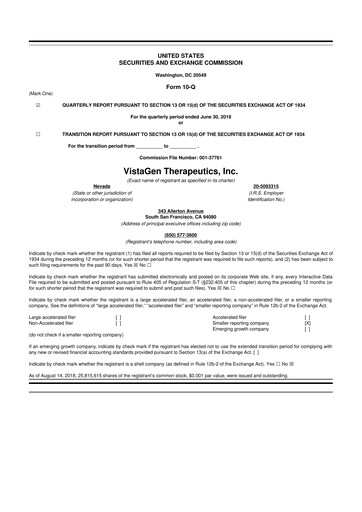 Thumbnail VistaGen Therapeutics
 10-Q Quarterly Report FY2019 