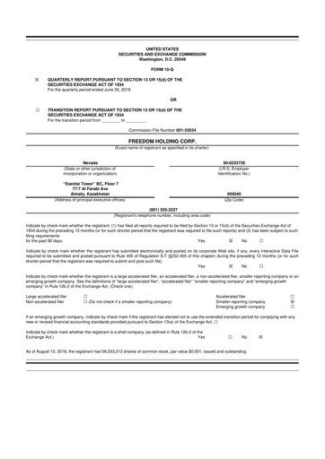 Thumbnail Freedom Holding 10-Q Quarterly Report FY2019 