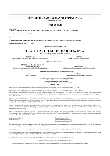 Thumbnail LightPath Technologies 10-K Annual Report 2018