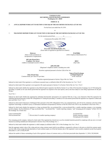 Thumbnail Palatin Technologies 10-K Annual Report 2018
