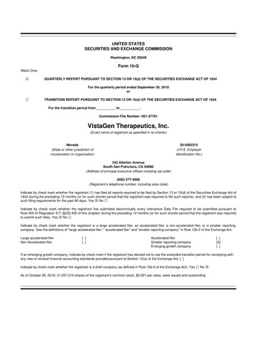 Thumbnail VistaGen Therapeutics
 10-Q Quarterly Report FY2019 