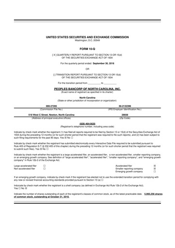 Thumbnail Peoples Bancorp of North Carolina 10-Q Quarterly Report FY2018 