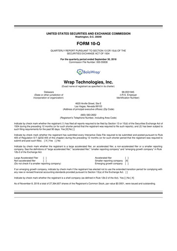 Miniature Wrap Technologies
 10-Q Rapport trimestriel 2018 