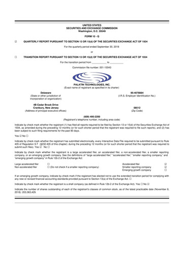 Thumbnail Palatin Technologies 10-Q Quarterly Report FY2019 