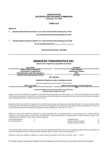 Thumbnail Monopar Therapeutics 10-Q Quarterly Report FY 