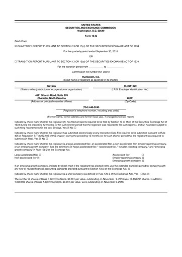 Miniature RumbleOn 10-Q Rapport trimestriel 2018 