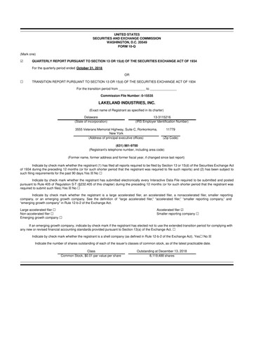 Thumbnail Lakeland Industries
 10-Q Quarterly Report FY2019 