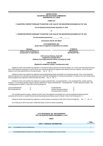 Thumbnail Aytu BioScience
 10-Q Quarterly Report FY2019 