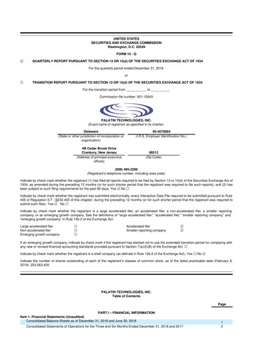 Thumbnail Palatin Technologies 10-Q Quarterly Report FY2019 