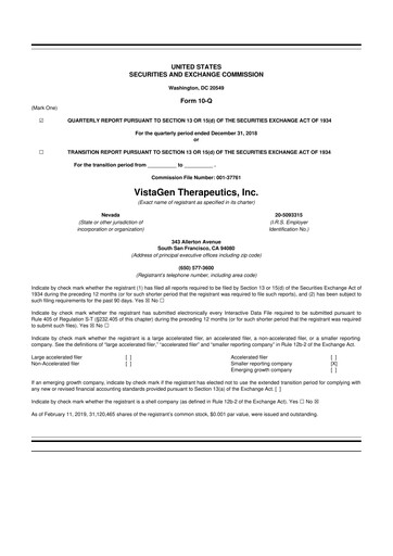 Thumbnail VistaGen Therapeutics
 10-Q Quarterly Report FY2019 