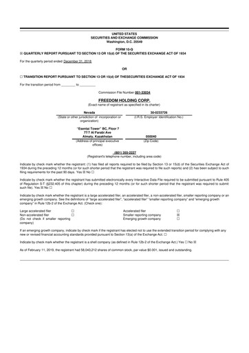 Thumbnail Freedom Holding 10-Q Quarterly Report FY2019 