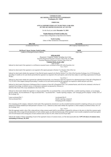 Thumbnail Peoples Bancorp of North Carolina 10-K Annual Report 2018