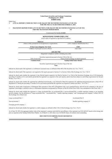 Thumbnail Kingstone Companies 10-K Annual Report 2018