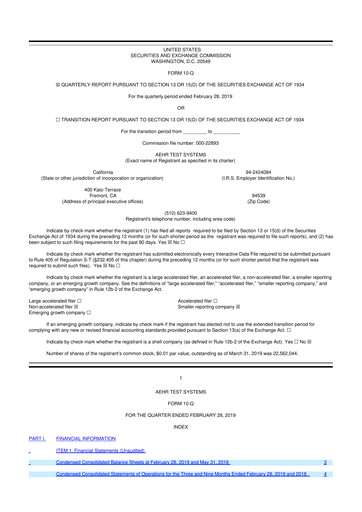 Thumbnail Aehr Test Systems 10-Q Quarterly Report FY2019 