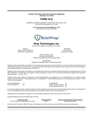 Miniature Wrap Technologies
 10-Q Rapport trimestriel 2019 