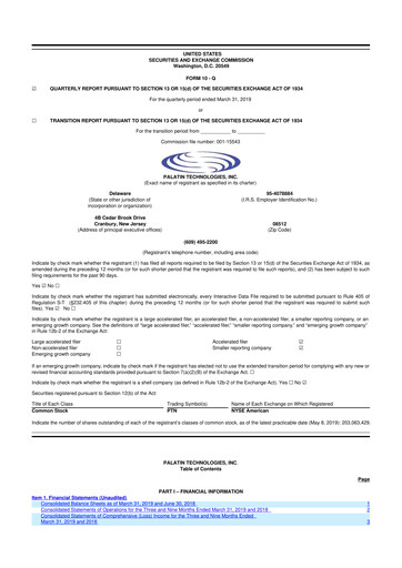 Thumbnail Palatin Technologies 10-Q Quarterly Report FY2019 