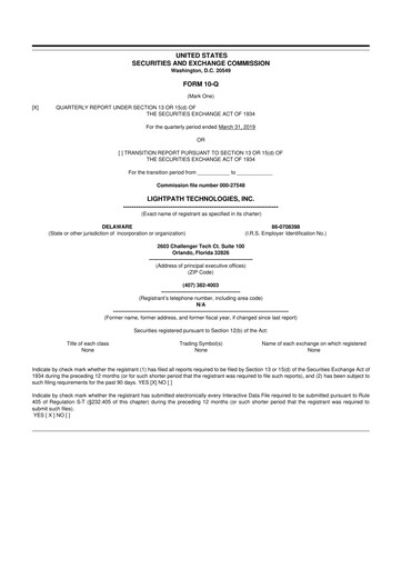 Thumbnail LightPath Technologies 10-Q Quarterly Report FY2019 