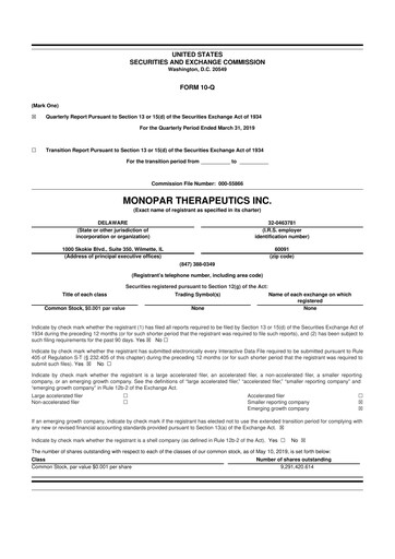Thumbnail Monopar Therapeutics 10-Q Quarterly Report FY 