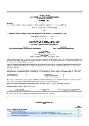 Vorschaubild Kingstone Companies 10-Q Quartalsbericht 2019 