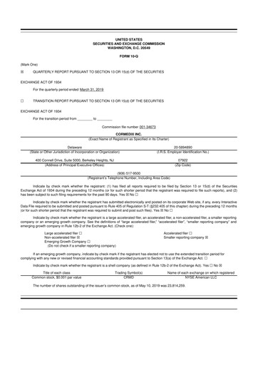 Thumbnail CorMedix 10-Q Quarterly Report FY2019 