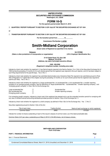 Miniature Smith-Midland Corporation 10-Q Rapport trimestriel 2019 