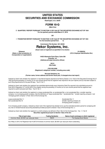 Thumbnail Rekor Systems 10-Q Quarterly Report FY2019 