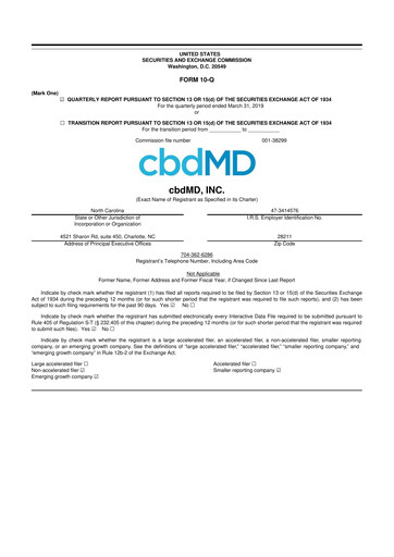 Miniature cbdMD 10-Q Rapport trimestriel 2019 