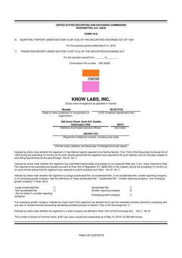 Thumbnail Know Labs 10-Q Quarterly Report FY2019 