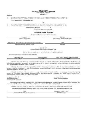 Thumbnail Lakeland Industries
 10-Q Quarterly Report FY2019 