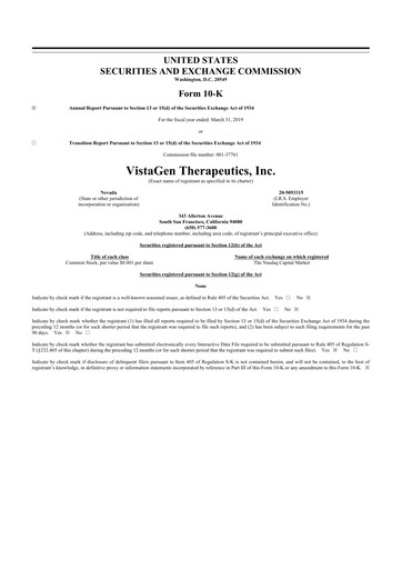 Thumbnail VistaGen Therapeutics
 10-K Annual Report 2019