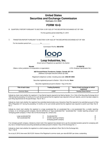 Thumbnail Loop Industries
 10-Q Quarterly Report FY 