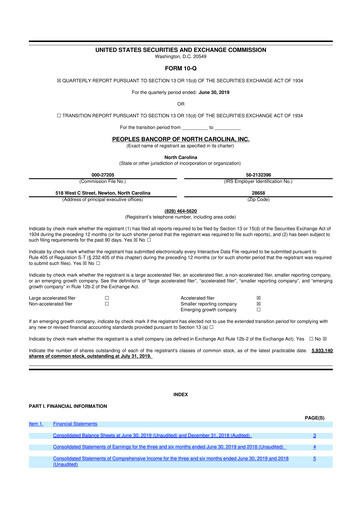 Thumbnail Peoples Bancorp of North Carolina 10-Q Quarterly Report FY 