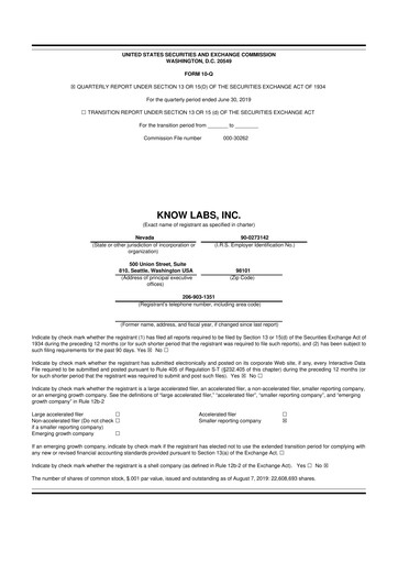 Thumbnail Know Labs 10-Q Quarterly Report FY2019 