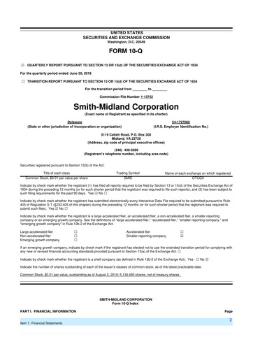 Miniature Smith-Midland Corporation 10-Q Rapport trimestriel 2019 