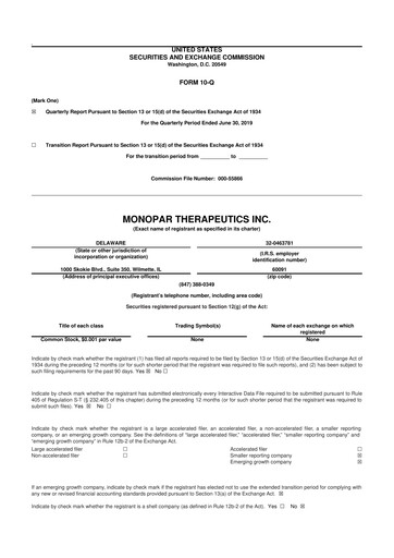 Thumbnail Monopar Therapeutics 10-Q Quarterly Report FY 