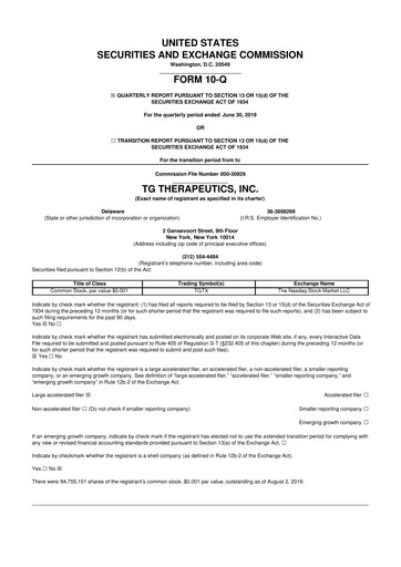 Thumbnail TG Therapeutics 10-Q Quarterly Report FY2019 