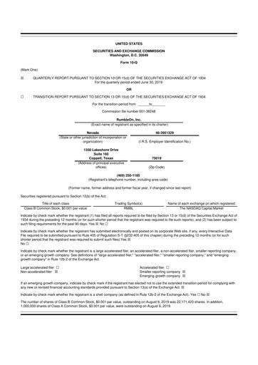 Miniature RumbleOn 10-Q Rapport trimestriel 2019 