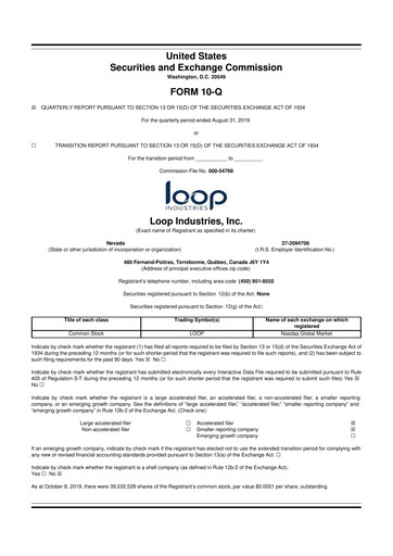Thumbnail Loop Industries
 10-Q Quarterly Report FY 