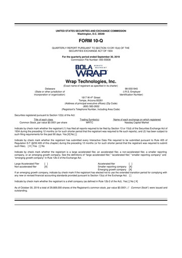 Miniature Wrap Technologies
 10-Q Rapport trimestriel 2019 